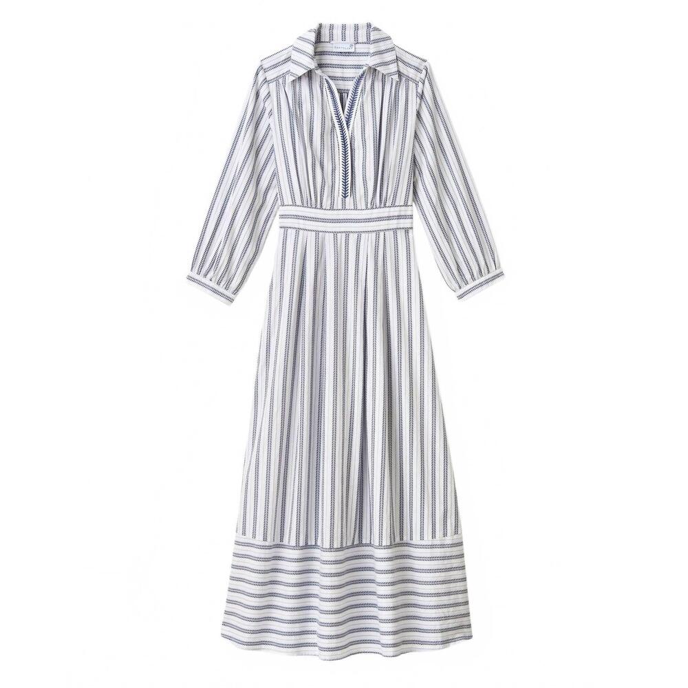 NEW CARTOLINA NANTUCKET women's seraphina midi dress in coastal indigo stripe